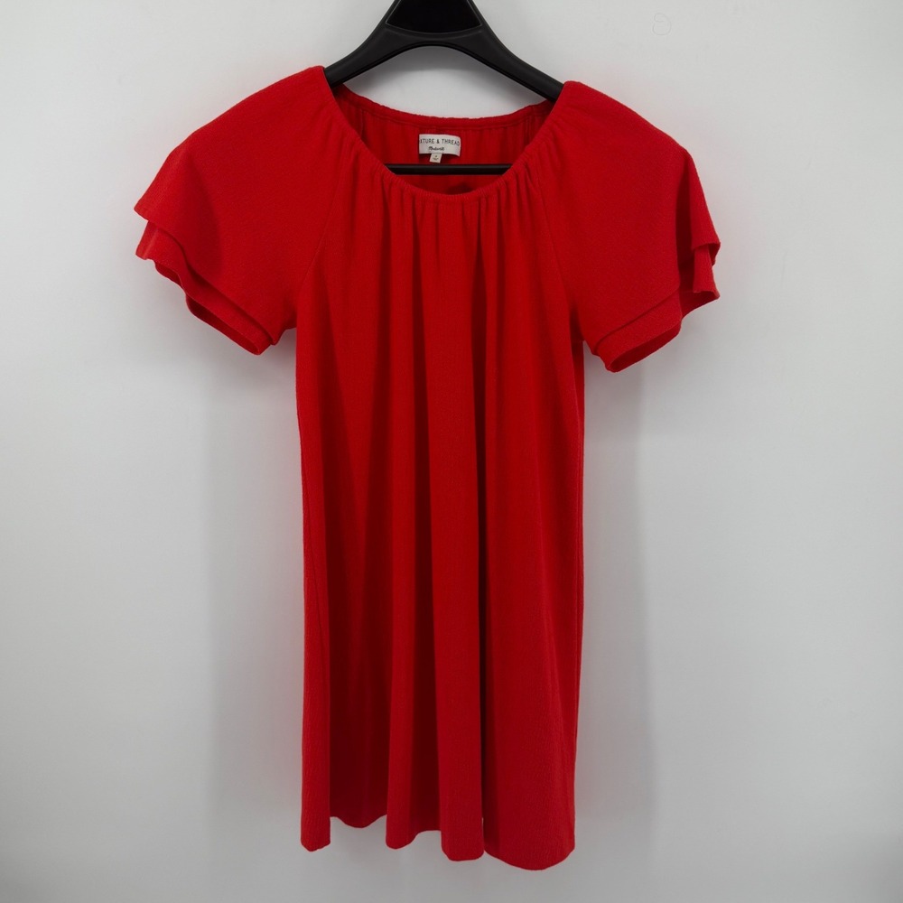 Madewell Texture & Thread Mini Dress Women's Small Red‎ Excellent Flutter Sleeve